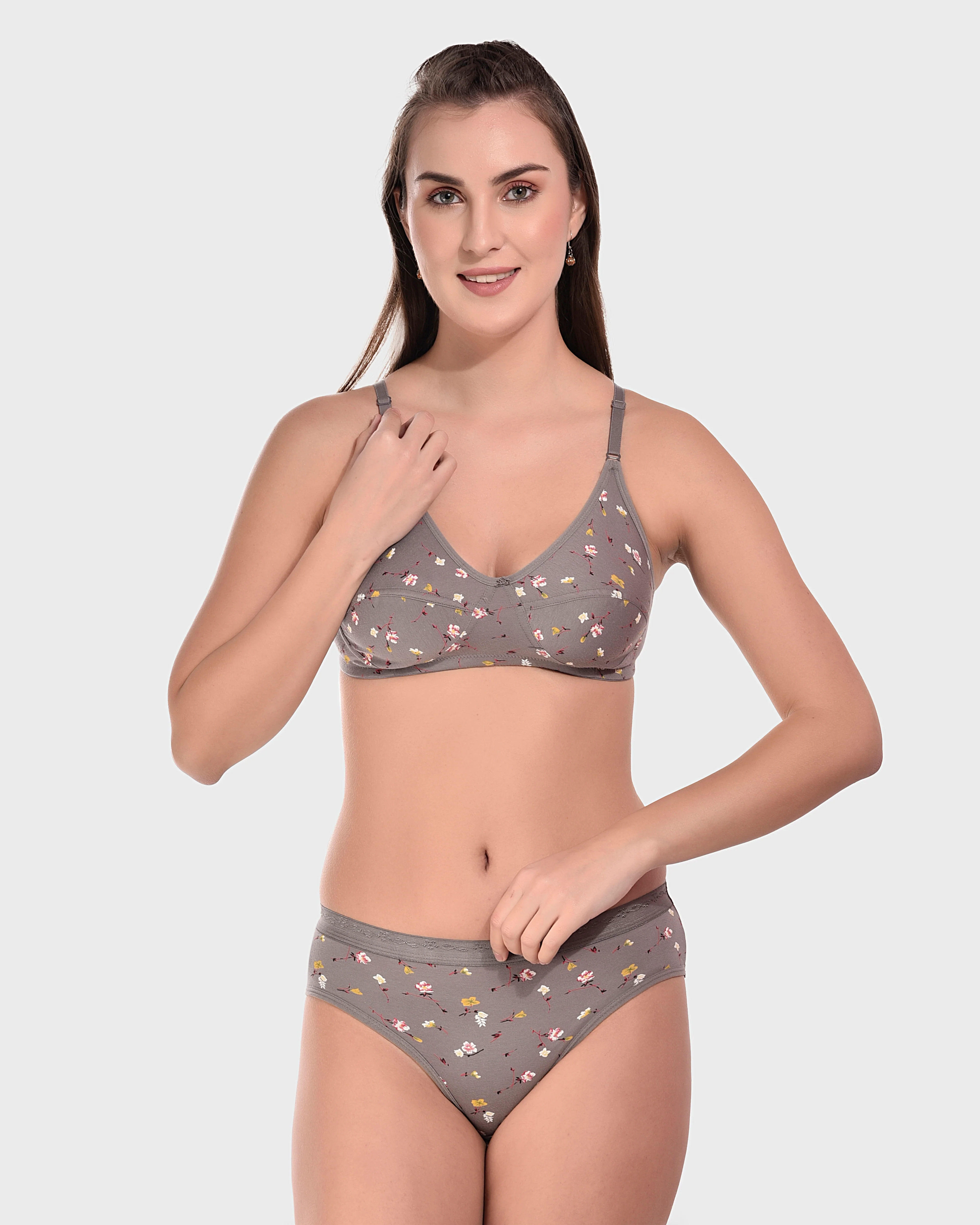 Bruchi Club Grey Floral Bra Panty Set