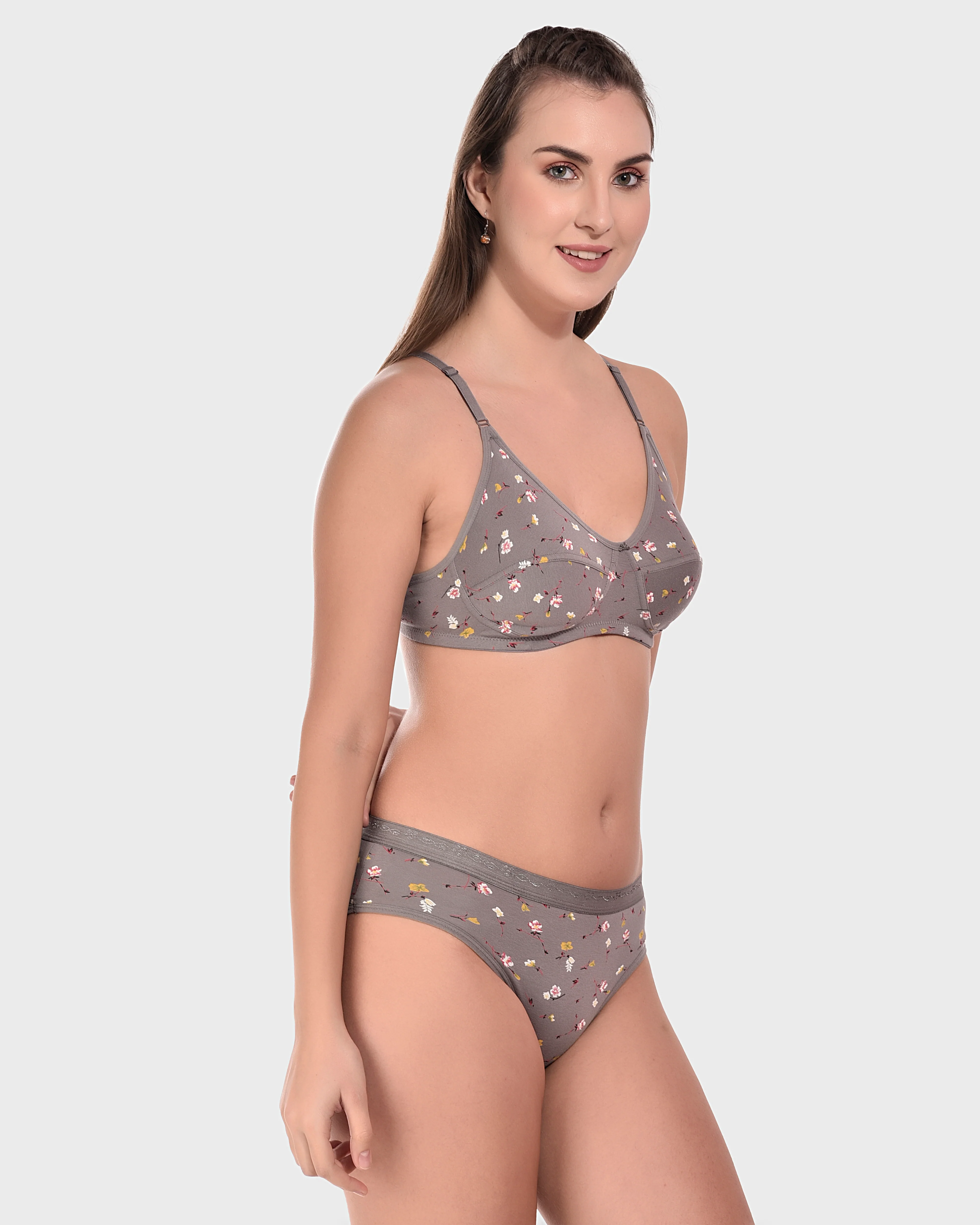 Bruchi Club Grey Floral Bra Panty Set - Image 2