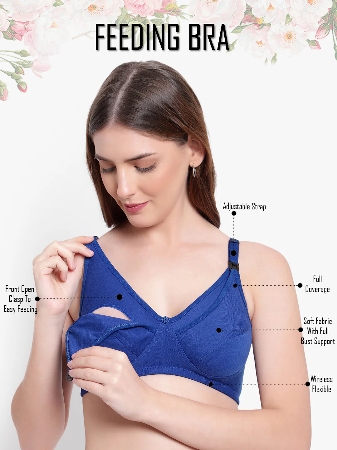 Blue Non-Padded Non-Wired Cotton Feeding Bra - Image 2
