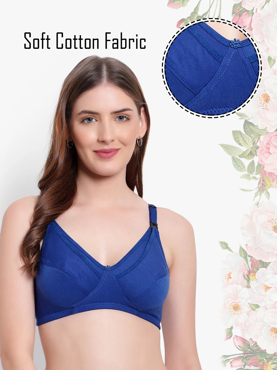 Blue Non-Padded Non-Wired Cotton Feeding Bra - Image 4