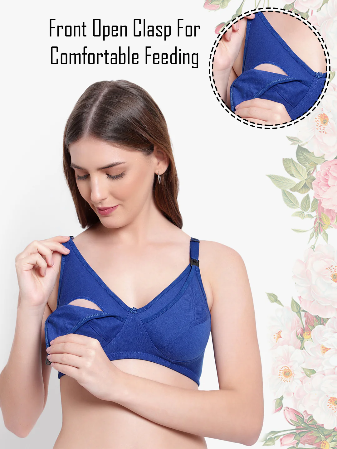 Blue Non-Padded Non-Wired Cotton Feeding Bra - Image 6