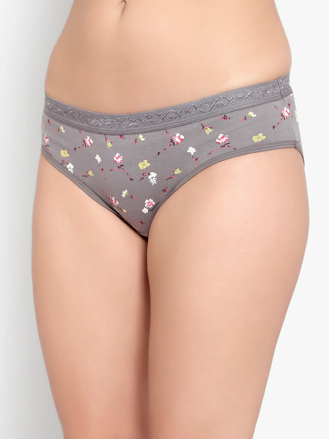 Bruchi Club Women Grey Floral Printed Cotton Low Waist Hipster Panty - Image 5