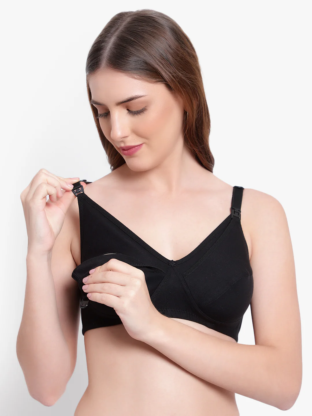 Black Non-Padded Non-Wired Cotton Feeding Bra