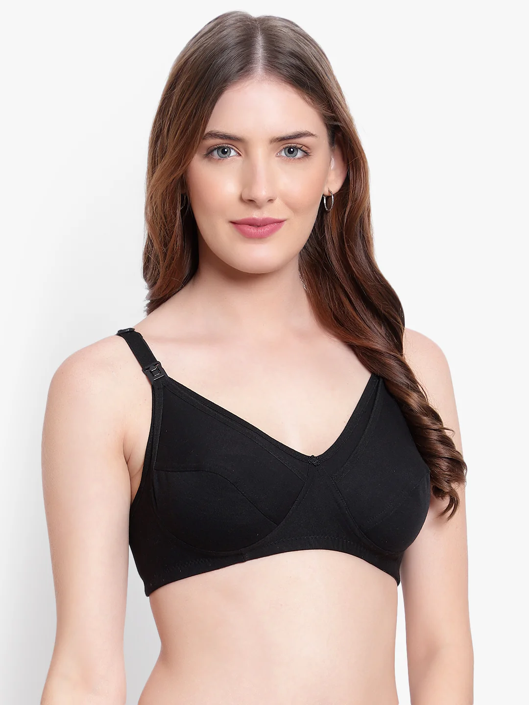 Black Non-Padded Non-Wired Cotton Feeding Bra - Image 3