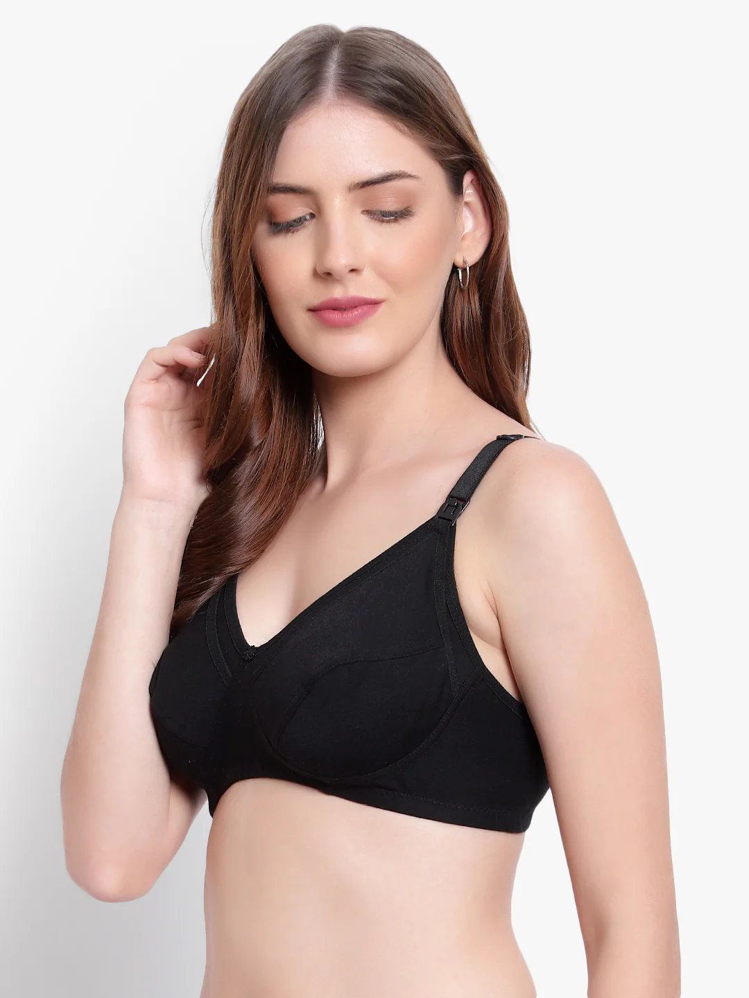 Black Non-Padded Non-Wired Cotton Feeding Bra - Image 5