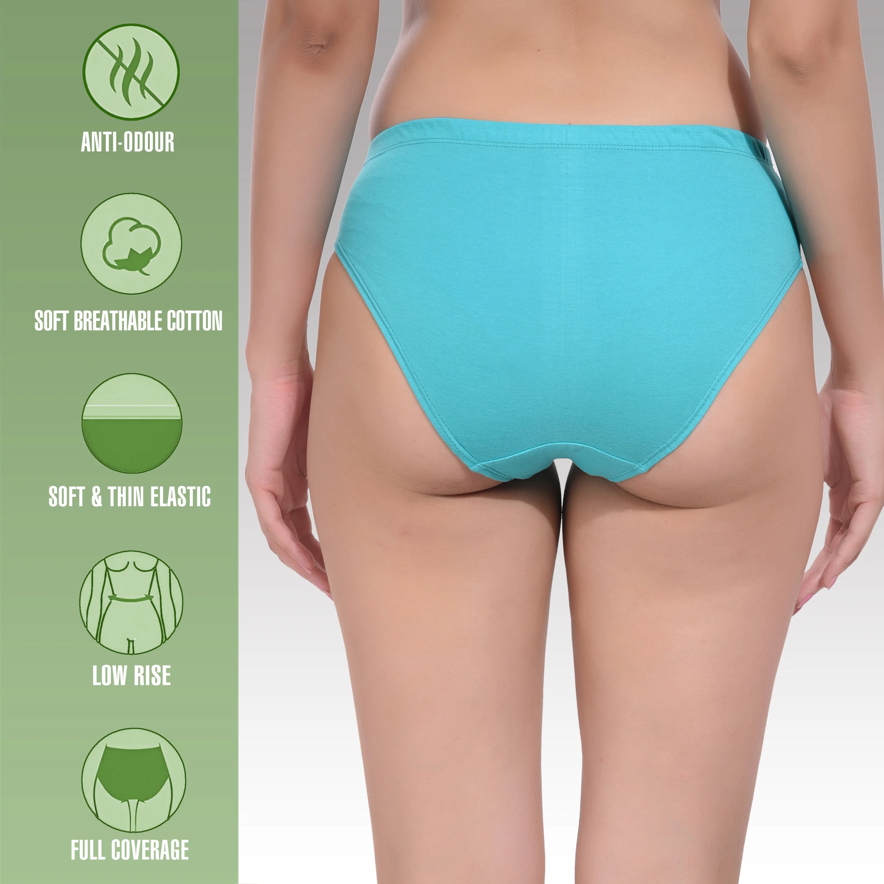 Low Rise Anti Odour Pure Cotton emerald green Hipster Panty for women - Image 6