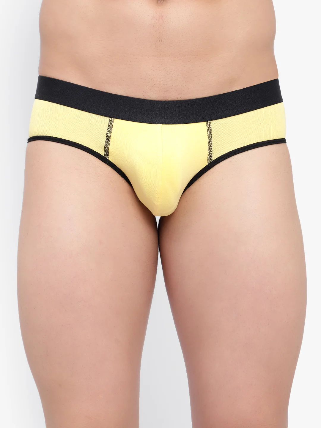 Men's Black Yellow Cotton Lycra Briefs - No Ride Up