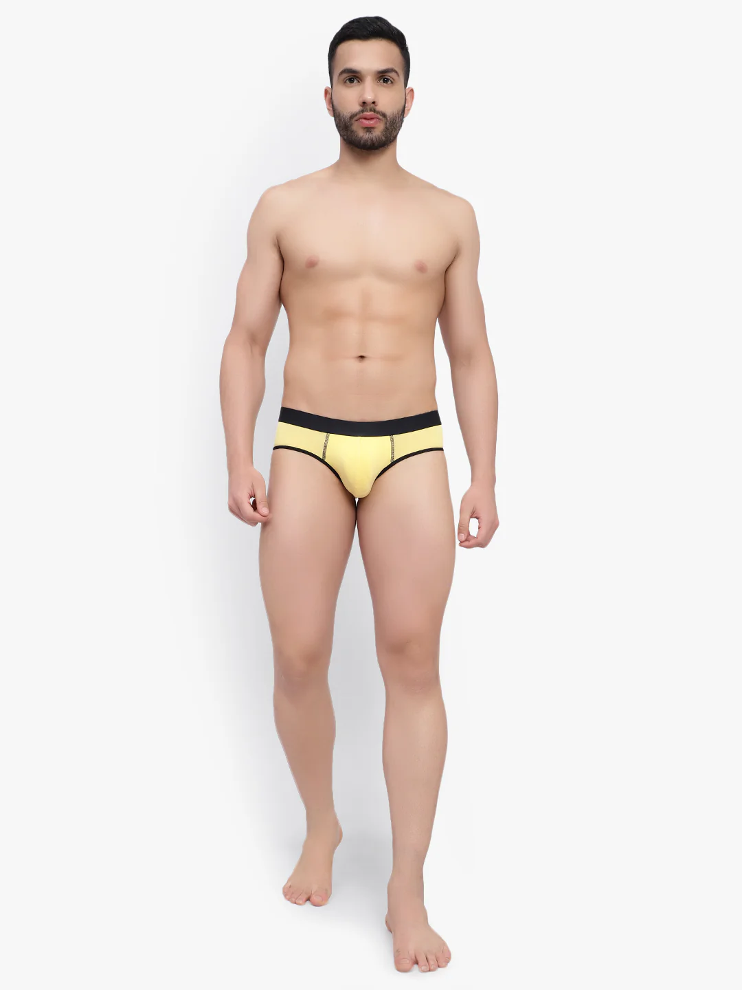 Men's Black Yellow Cotton Lycra Briefs - No Ride Up - Image 2