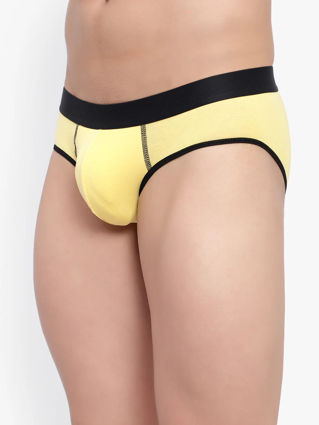 Men's Black Yellow Cotton Lycra Briefs - No Ride Up - Image 4