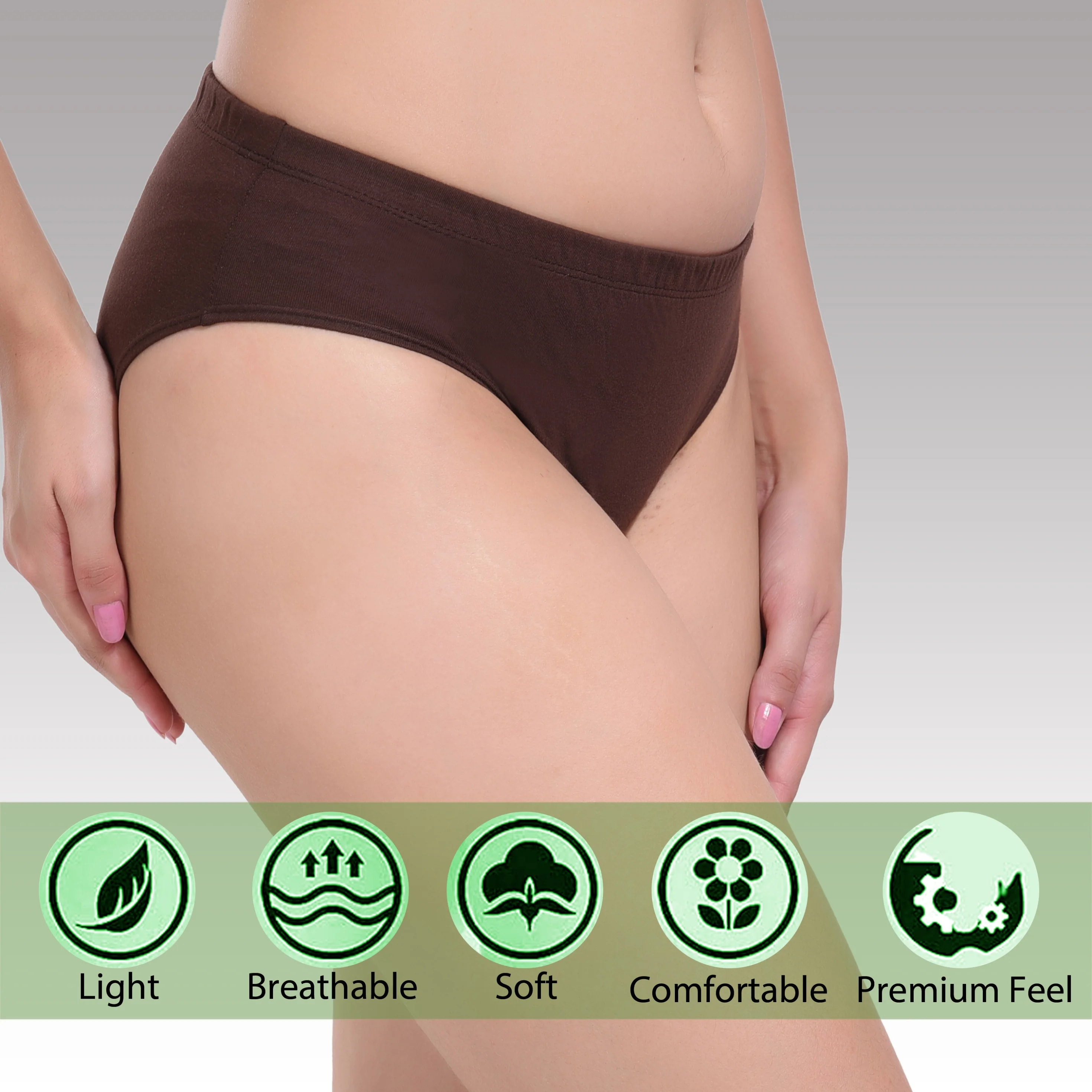 Solid Brown Cotton Hipster Panty for women - Image 3
