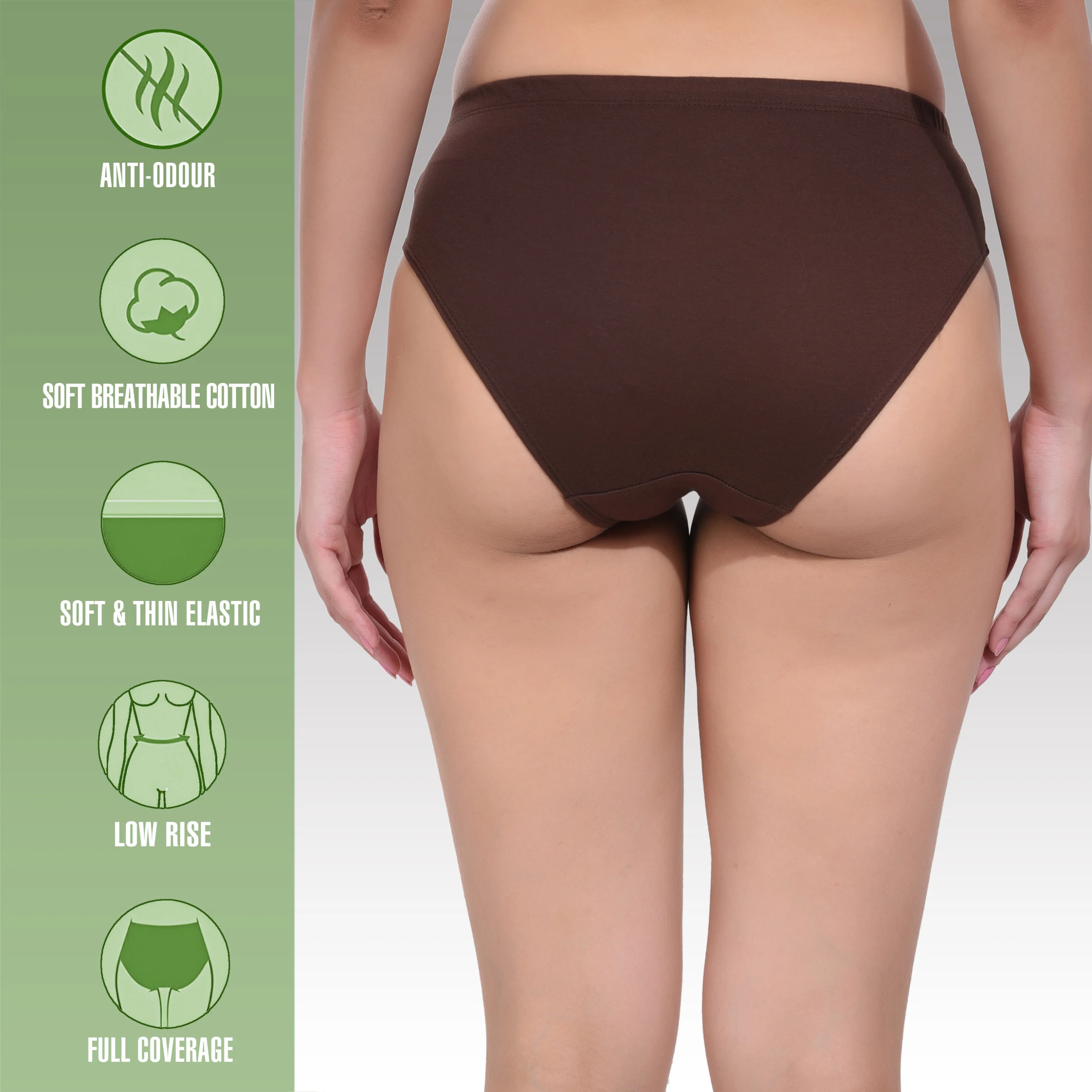 Solid Brown Cotton Hipster Panty for women - Image 4