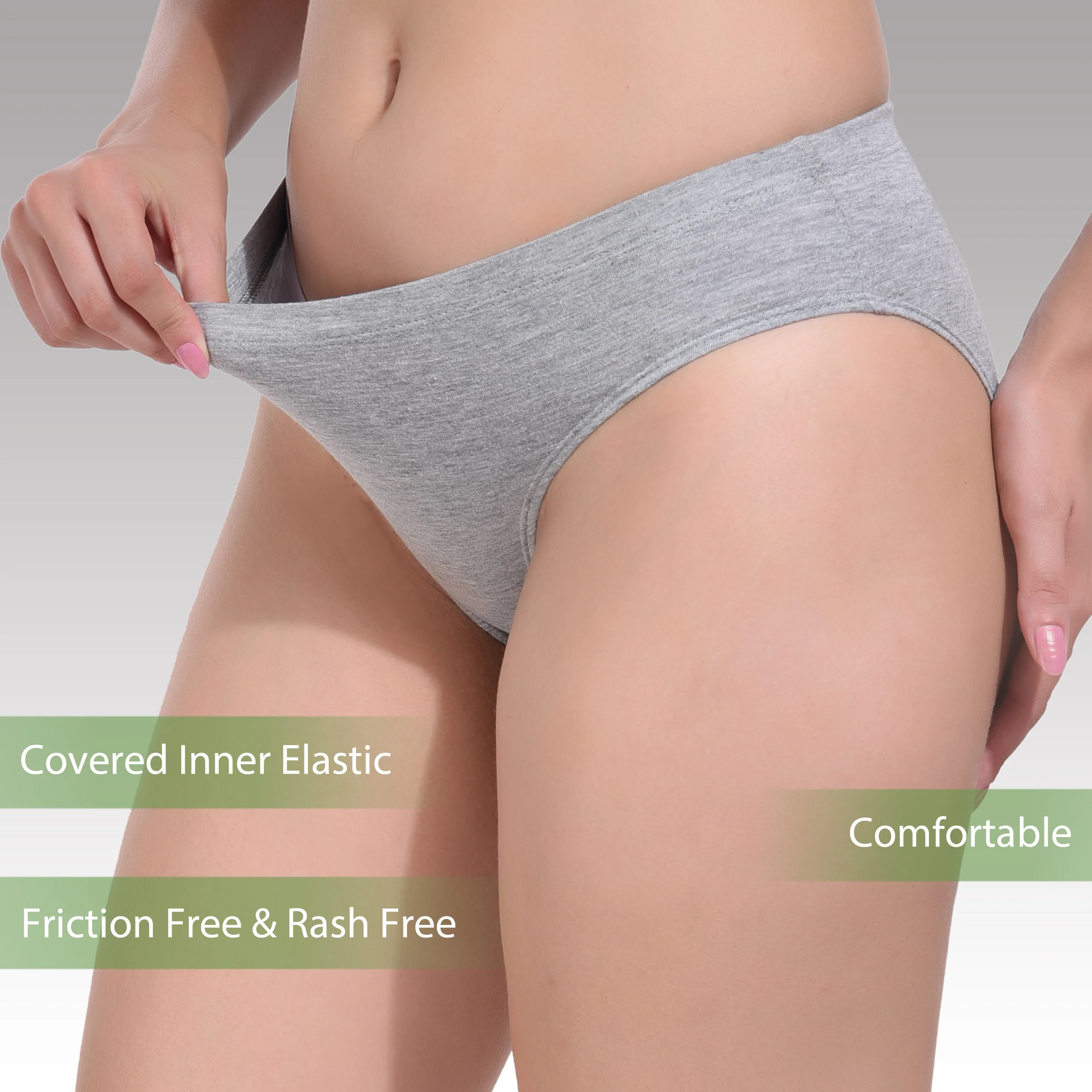 Solid Grey Cotton Hipster Panty for women - Image 2