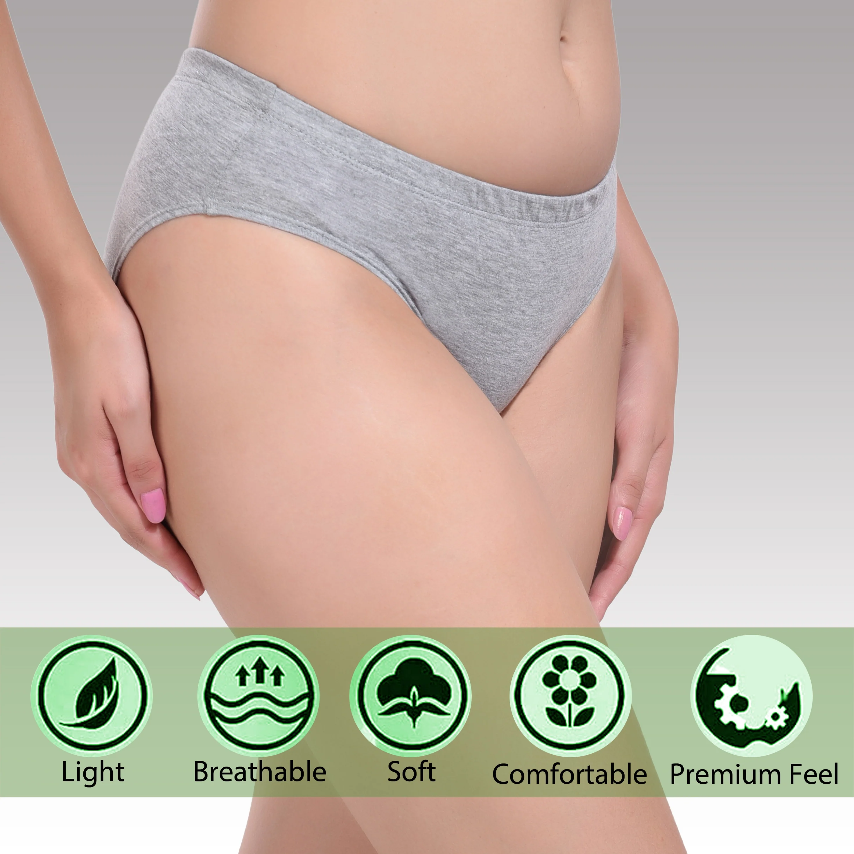 Solid Grey Cotton Hipster Panty for women - Image 3