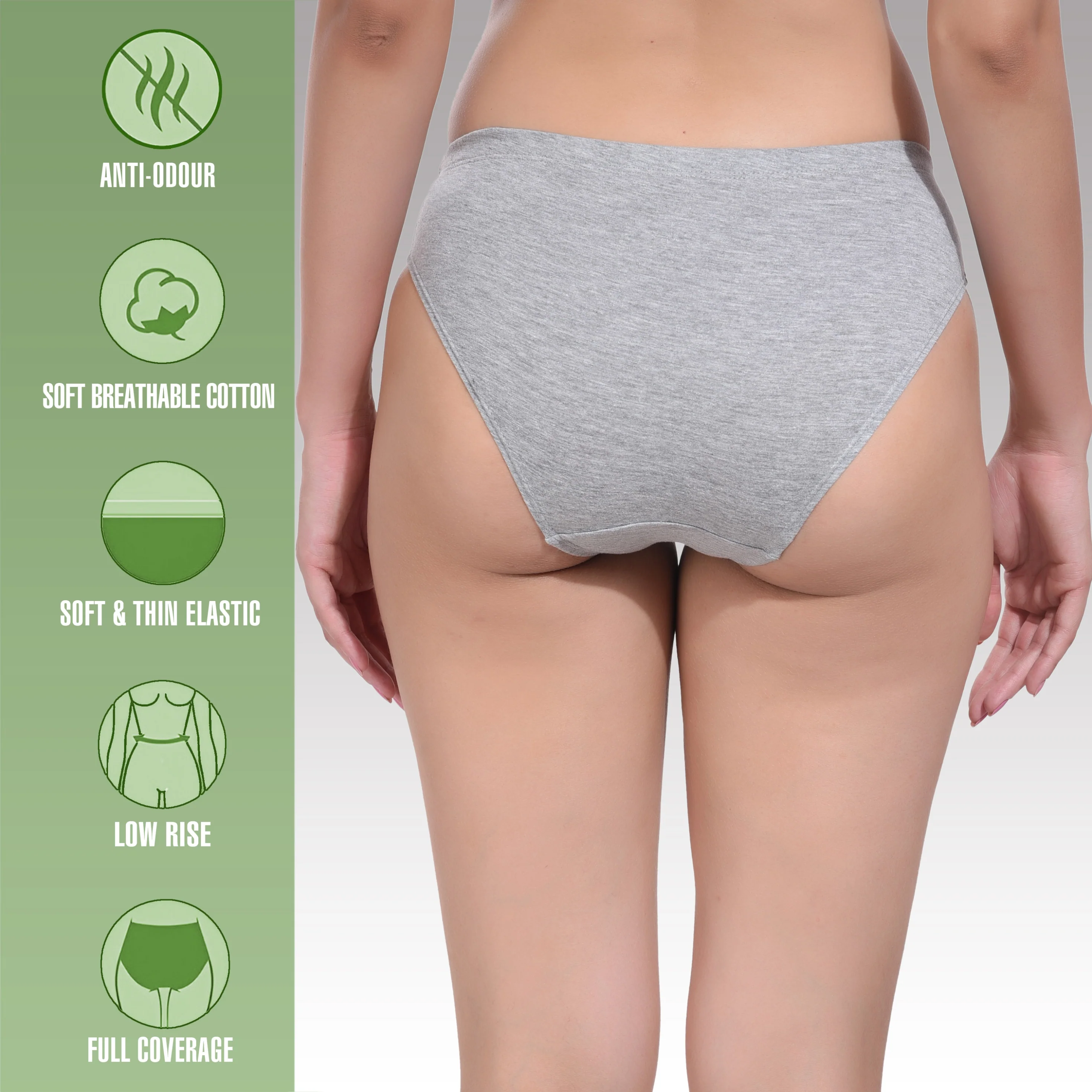 Solid Grey Cotton Hipster Panty for women - Image 4