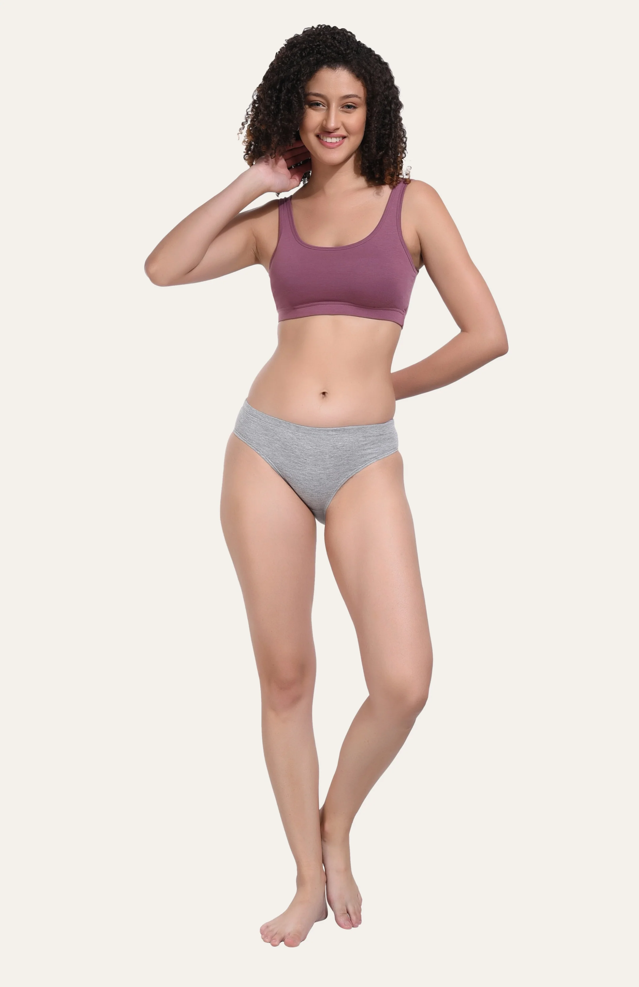 Solid Grey Cotton Hipster Panty for women - Image 7