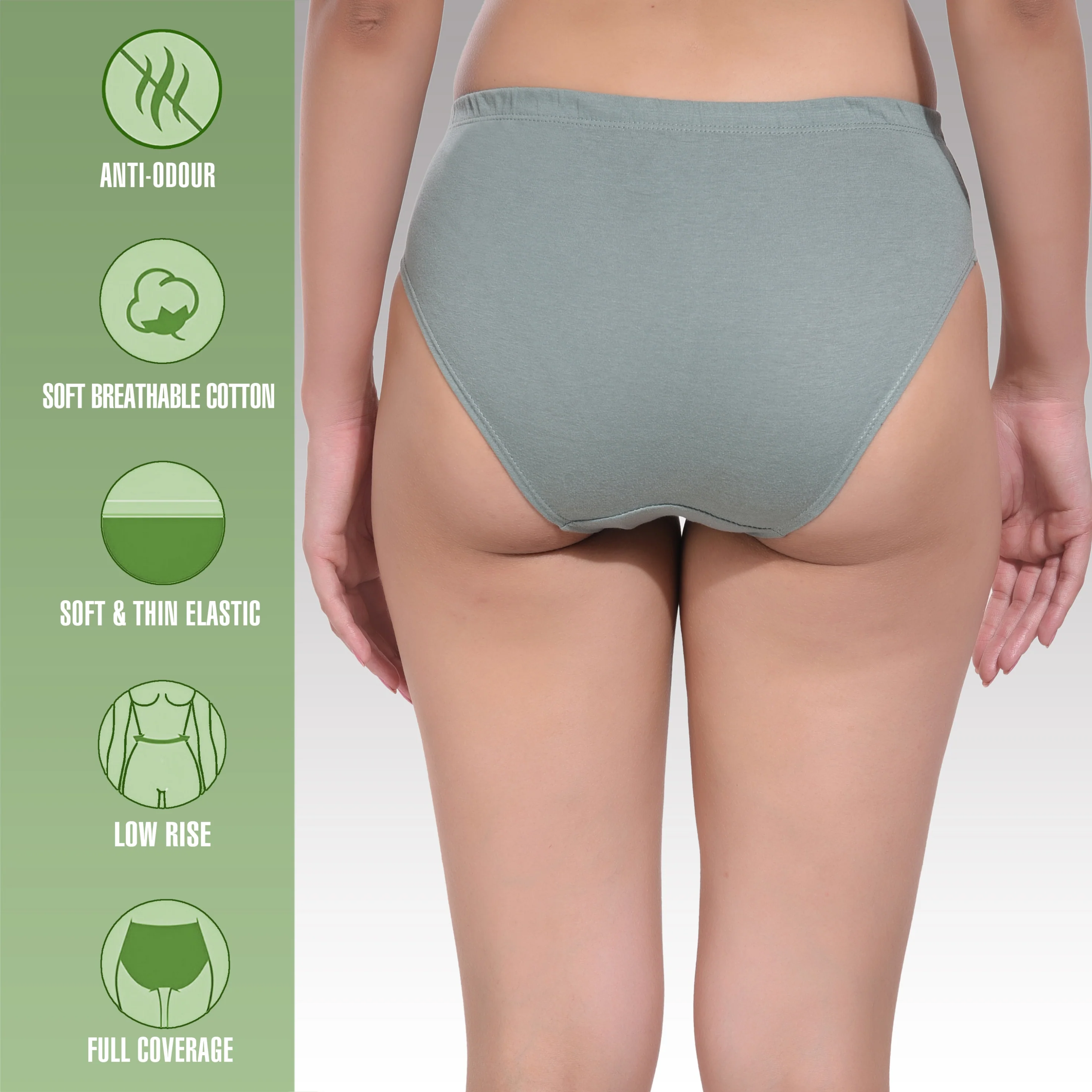 Solid Light Green Cotton Hipster Panty for women - Image 4