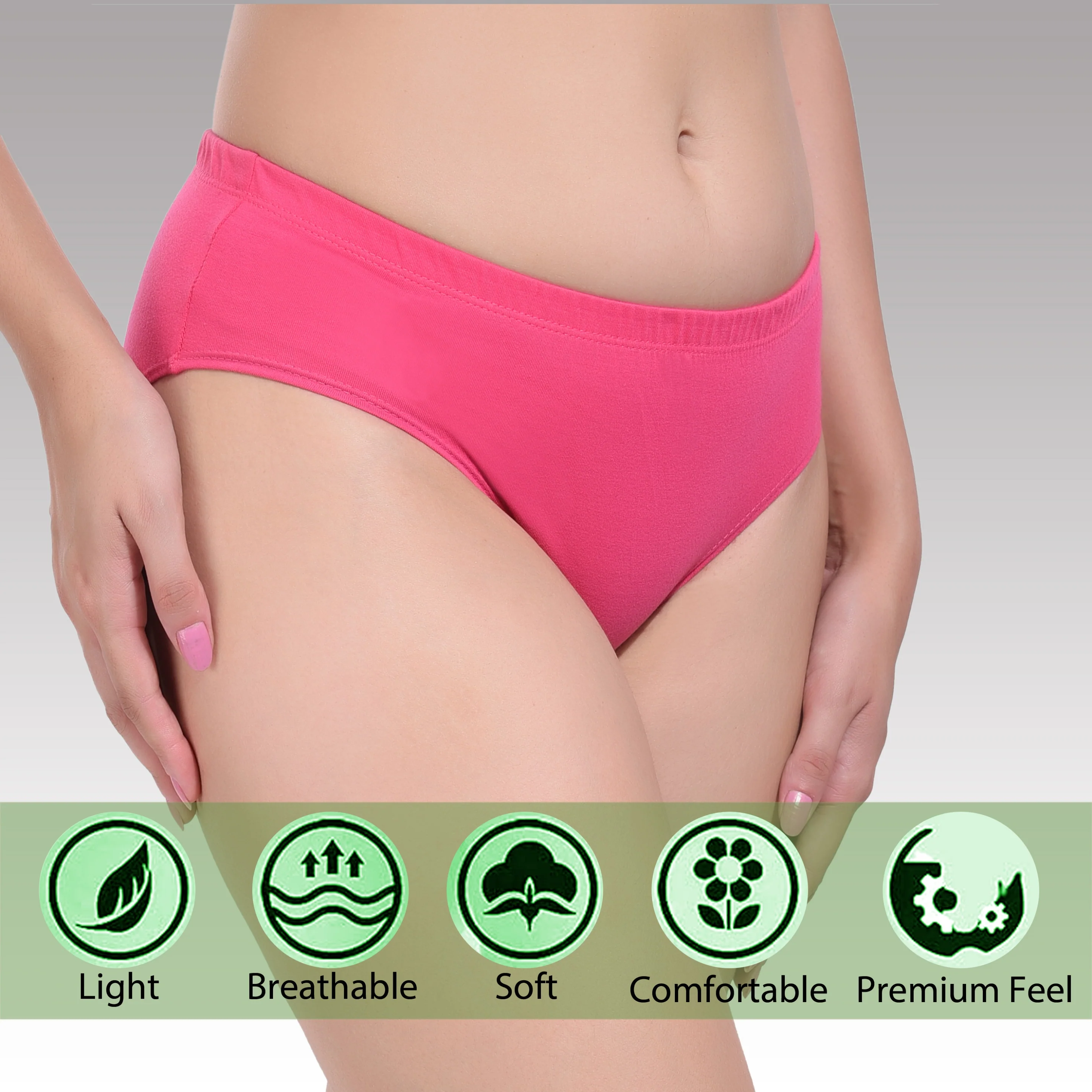 Solid Pink Cotton Hipster Panty for women - Image 3
