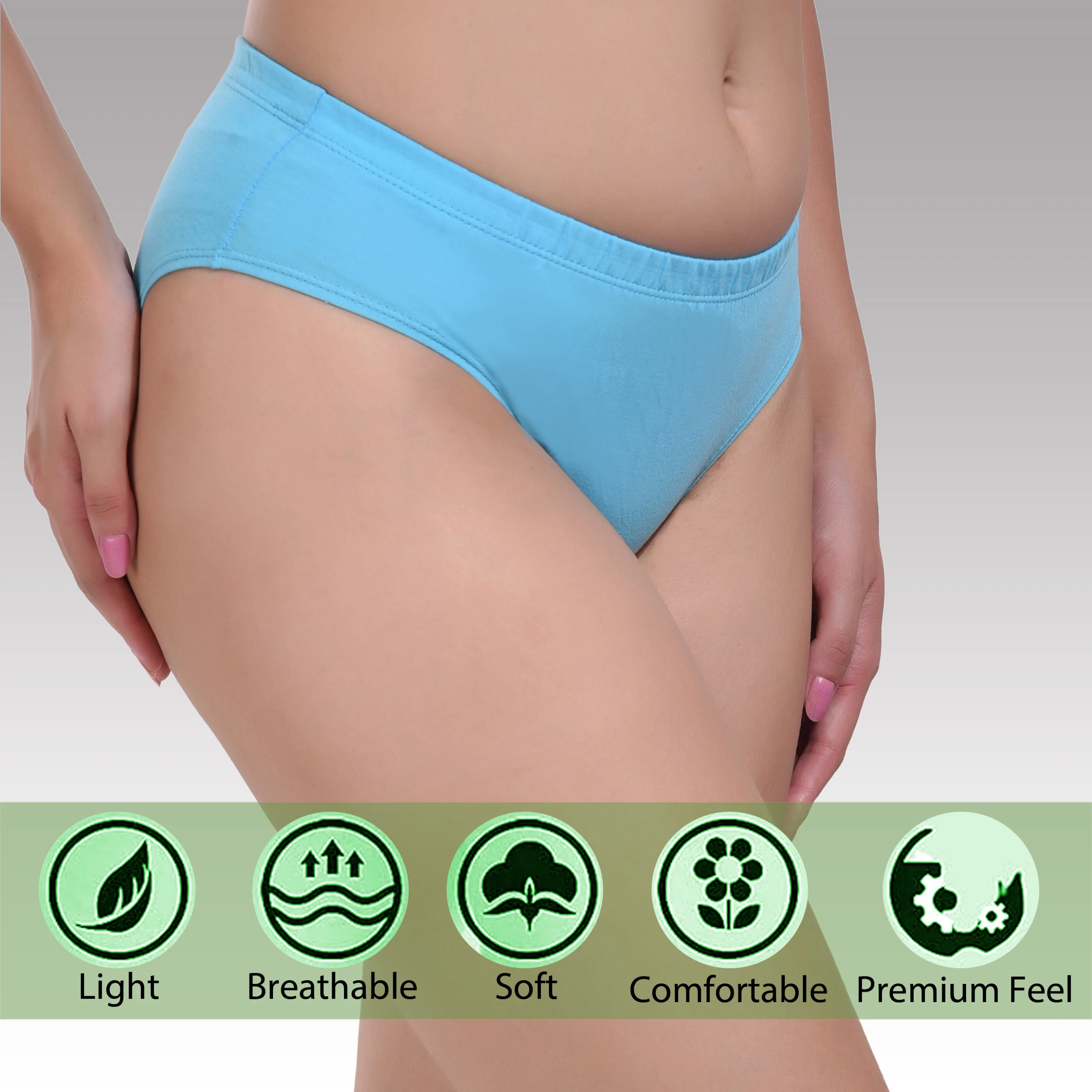 Solid Turquoise Cotton Hipster Panty for women - Image 3