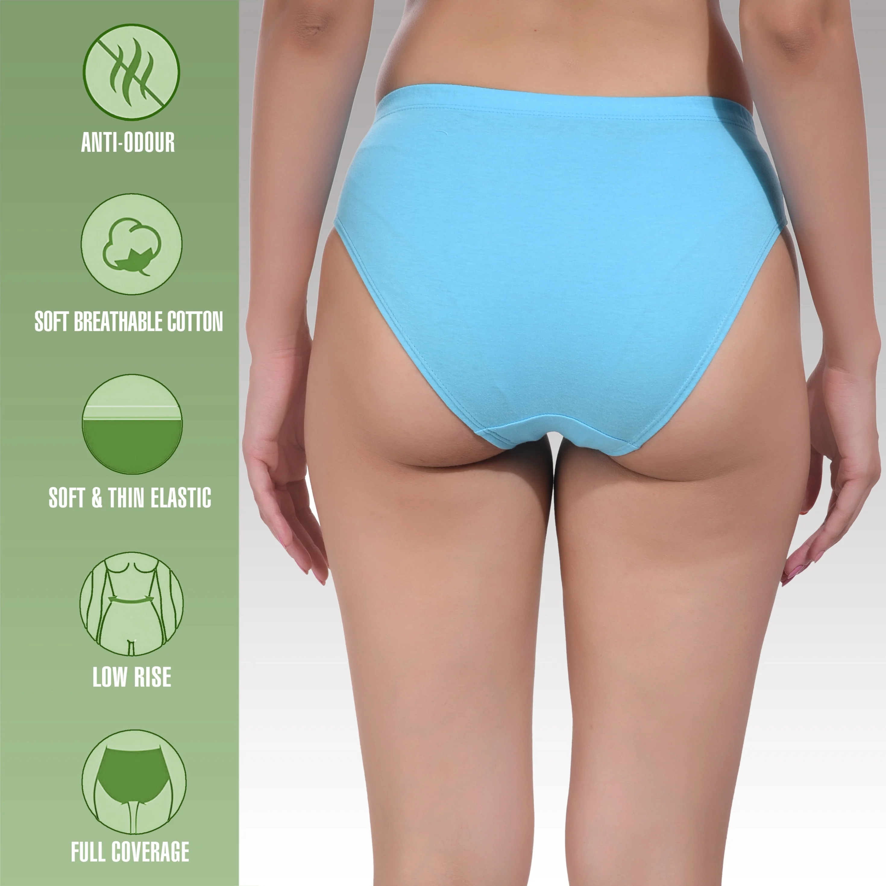 Solid Turquoise Cotton Hipster Panty for women - Image 4
