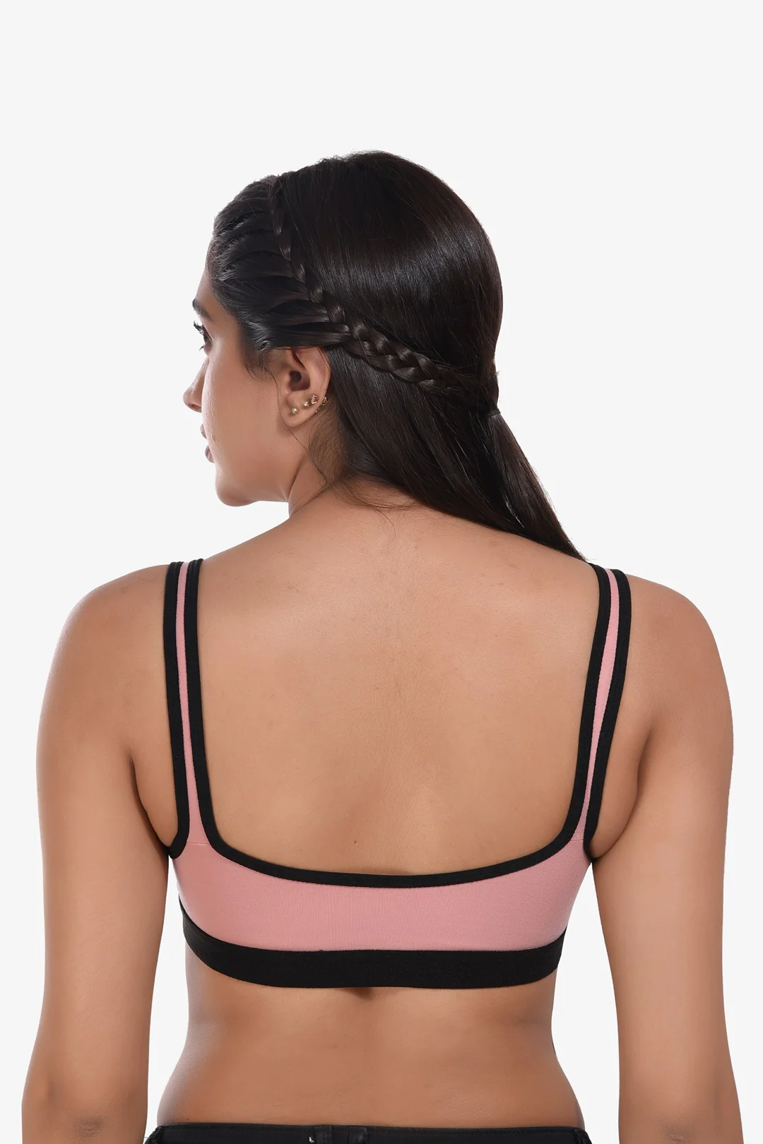 Supportz Non-Padded Non-Wired Full Cup Sports Bra in Pink Black- Cotton Rich - Image 4