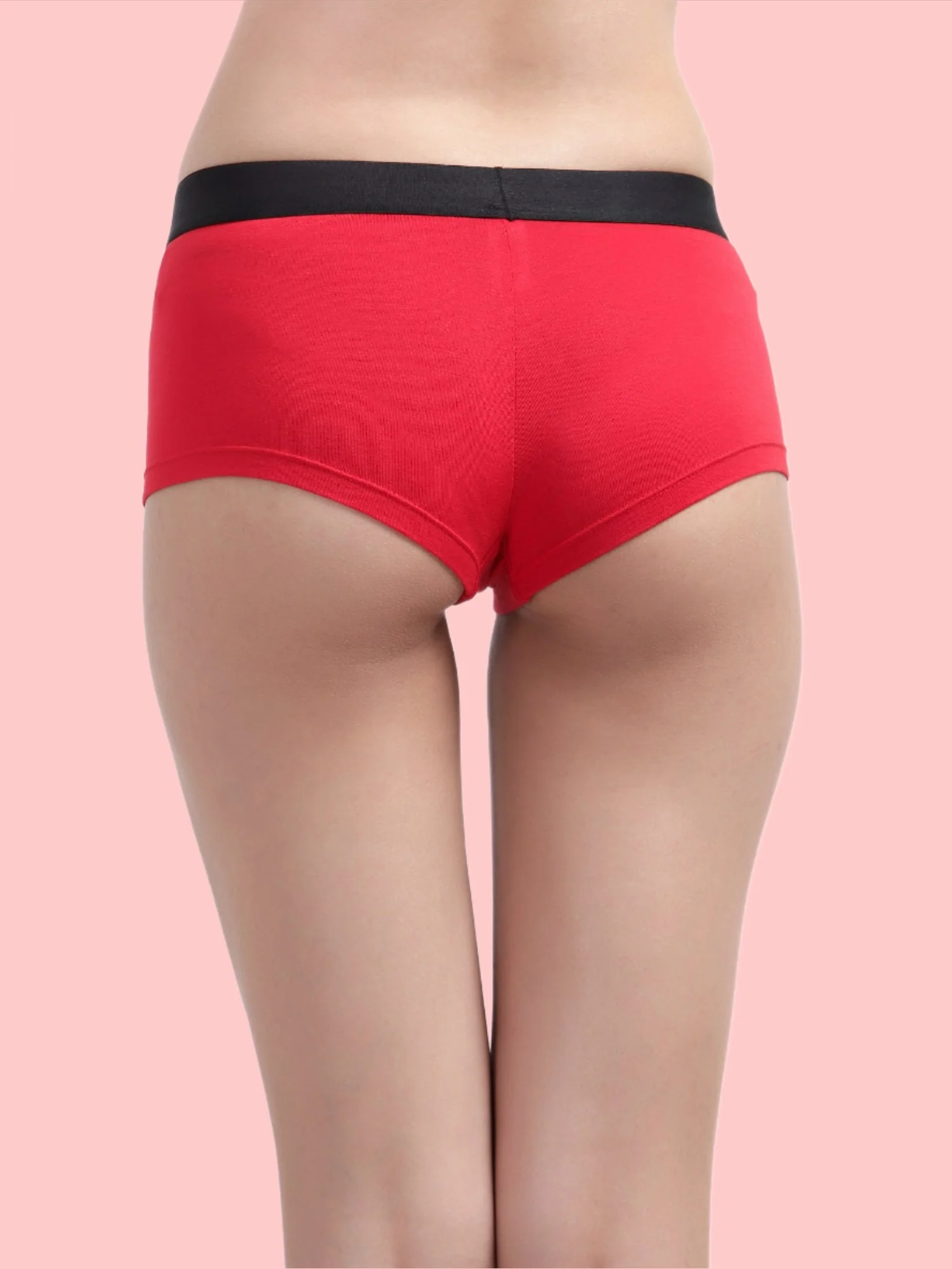 Red Antibacterial Micro Modal Boxer Brief Panty for Women - Image 3