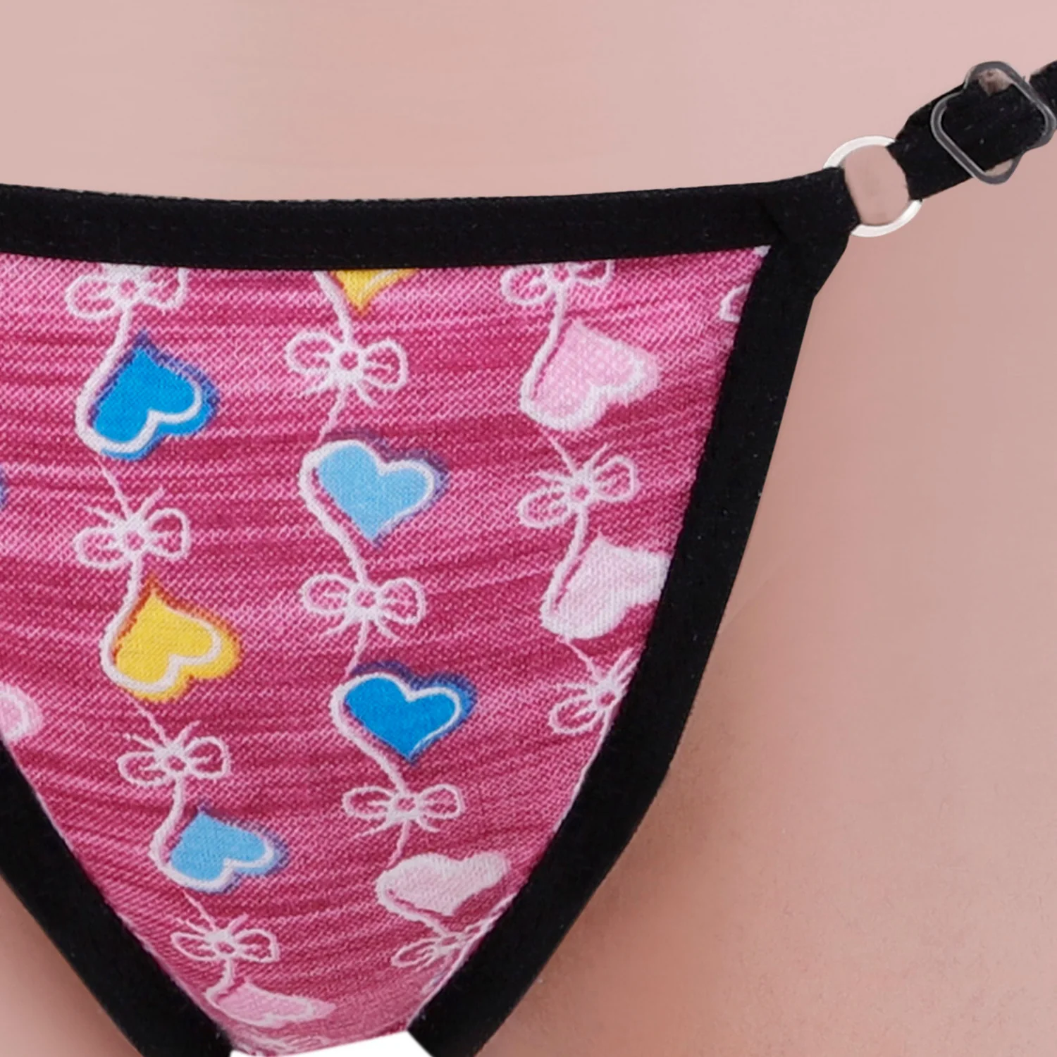 Women’s Pink Heart Print Adjustable String Thong Panty - Image 2